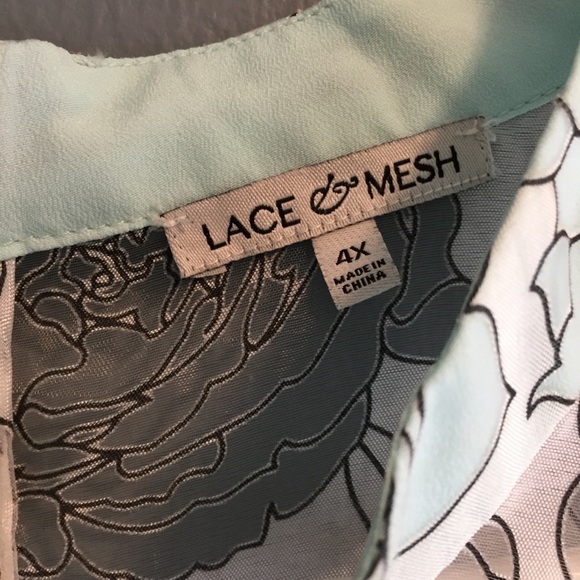 Lace & Mesh Sheer Lined Mint Floral Dress, 4XL - Picture 5 of 7